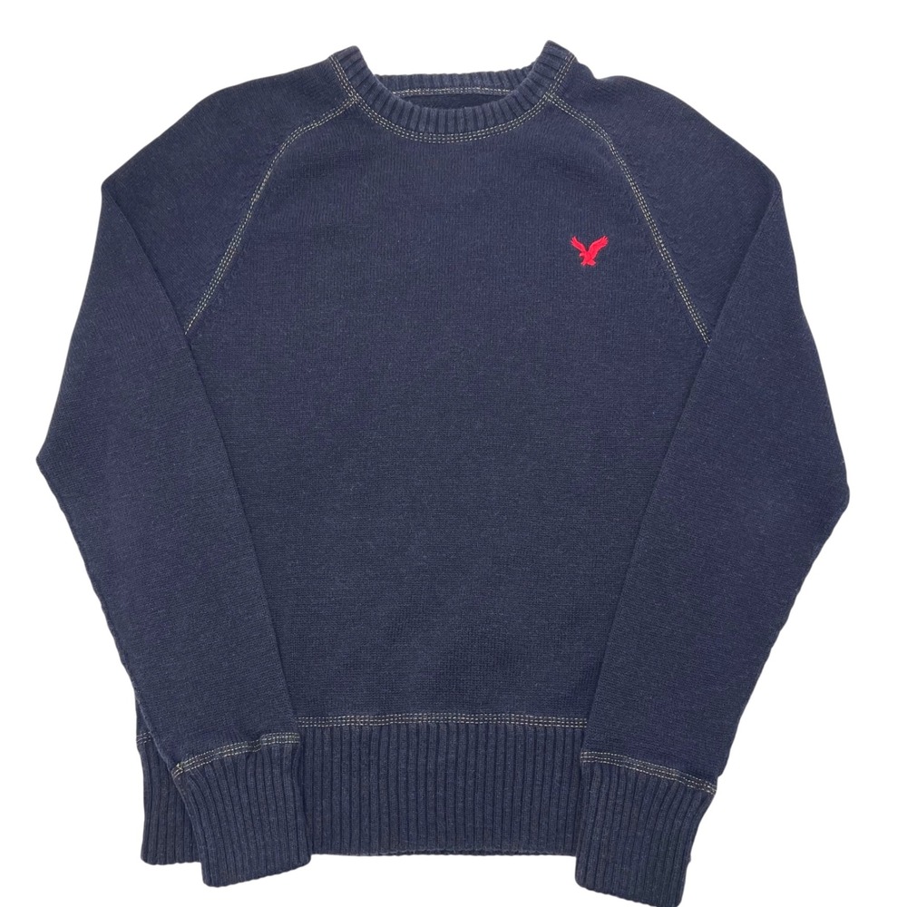 Y2K American Eagle Men's Sweater Embroidered Eagle Navy Sz XS Pullover‎